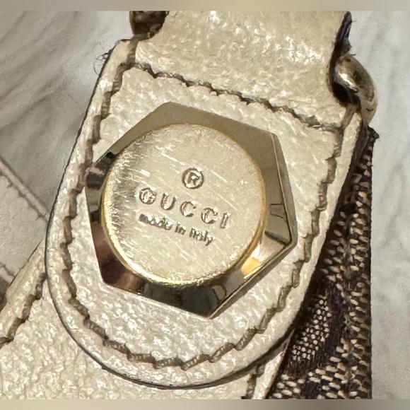 Authentic Gucci GG Logo Canvas Shoulder Bag Leather Trim Brown & Ivory USED - Picture 9 of 16